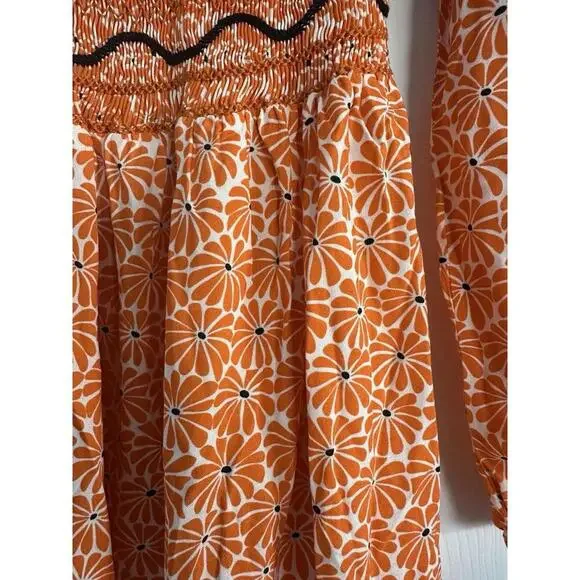 LORETTA CAPONI Lea Dress Orange Daises $759 NWT Extra Small XS Tuckernuck - Picture 5 of 9